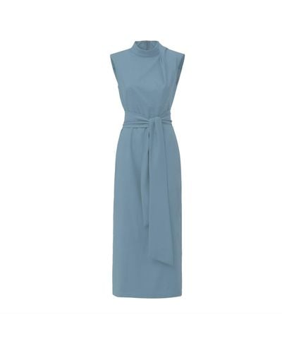 Julia Allert Designer Long Dress With Mock Neck Solid Light - Blue