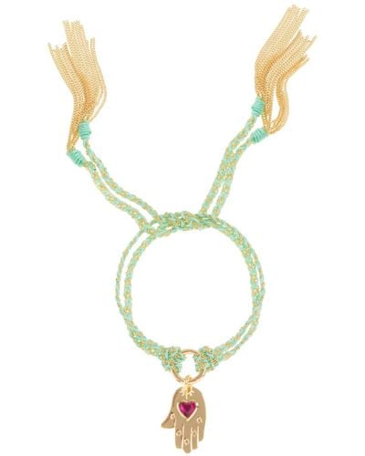 Patroula Jewellery Turquoise Silk And Gold Chain Hamsa Hand Friendship Bracelet - Blue