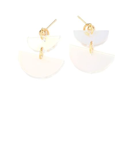 By Chavelli Neutrals / Twin Luna Half-moon Dangly Earrings In Iridescent - White