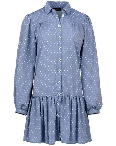 Conquista Denim Style Embroidered Dress With Buttons - Blue