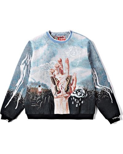 VERYRARE Crucified//butterfly Jacquard Crewneck - Blue