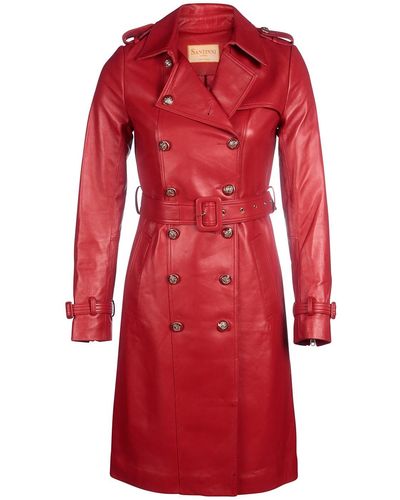 Santinni 'belle Du Jour' 100% Leather Trench Coat In Rosso - Red