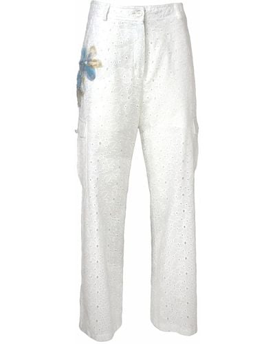 Lalipop Design Broderie Anglaise Pants With Cargo Pockets - White