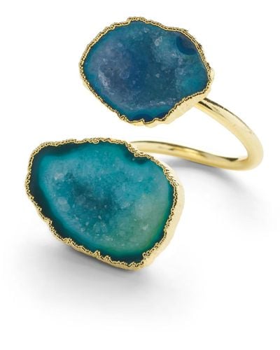 YAA YAA LONDON Green Duo Crystal Adjustable Gold Ring - Blue