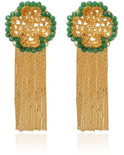 Lavish by Tricia Milaneze Clover Lucky Clover Fringe Handmade Crochet Earrings - Yellow