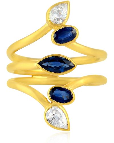 Artisan Natural Sapphire Between The Finger Ring 18k Yellow Gold - Metallic