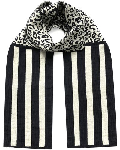 INGMARSON Leopard With Stripes Wool & Cashmere Scarf - Black