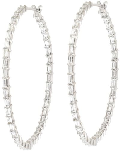 Artisan 18k Gold Natural Baguette Diamond Hoop Earrings - White