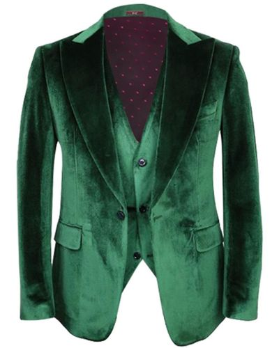 DAVID WEJ Maison Velvet Single Breasted Peak Lapel Three Piece Suit – - Green