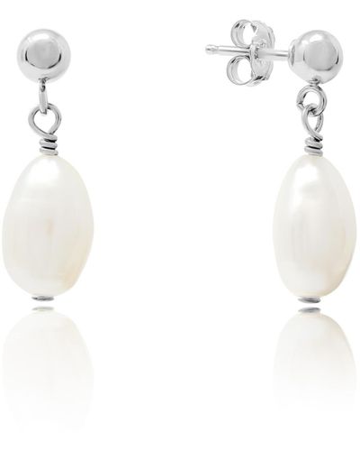 Kiri & Belle Elodie Baroque Pearl Ball Stud Drop Sterling Earrings - White