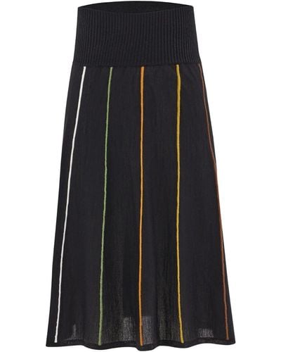 Peraluna 3d Color Striped Knee Length Knitwear Skirt In - Black