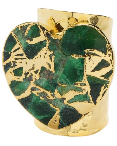 YAA YAA LONDON Molten Heart Longline Green Stone Gold Ring