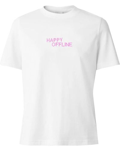 Quillattire Happy Offline Embroidered Pink T Shirt - White