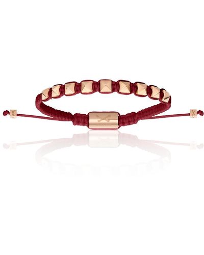 Double Bone Bracelets Pink Gold Studs With Wine Polyester Bracelet - Red