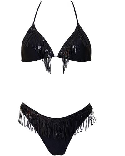 Aulala Paris The Midnight Fringe Sequin Bikini - Black