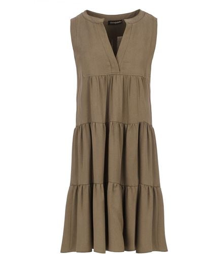 Conquista Sleeveless Olive Color A Line Dress - Green