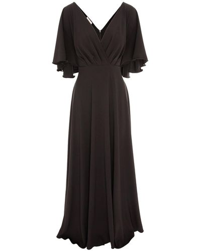 ROSERRY Florence Wrap Maxi Dress With Butterfly Sleeves In - Black