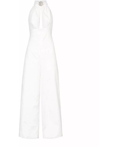 Amy Lynn Bowie Crystal Embellished High Neck Jumpsuit - White