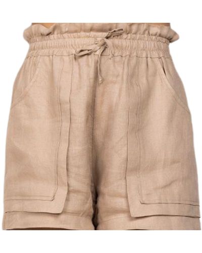 Cliché Reborn Beige Linen Shorts With Pockets - Natural