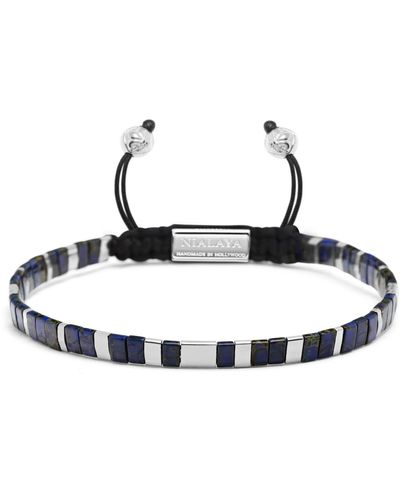 Nialaya Bracelet With Marbled Blue And Silver Miyuki Tila Beads
