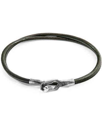Anchor and Crew Racing Green Tenby Silver & Round Leather Bracelet - Multicolour