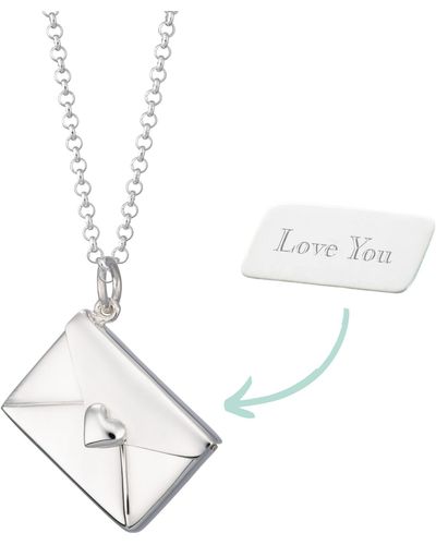 Lily Charmed Sterling Envelope Necklace With Engraved Insert - Metallic