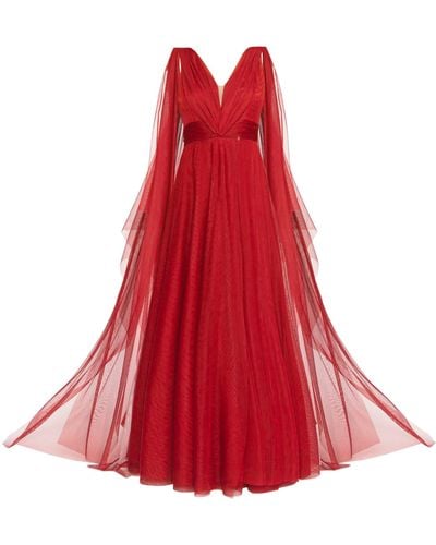 Angelika Jozefczyk Terracotta Tulle Evening Gown - Red