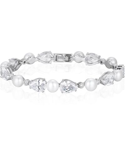 Santinni Tesoro Freshwater Pearl & Zircon Crystal Bracelet - Metallic