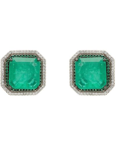 LÁTELITA London Medina Large Stud Earrings Silver Colombian Emerald - Green