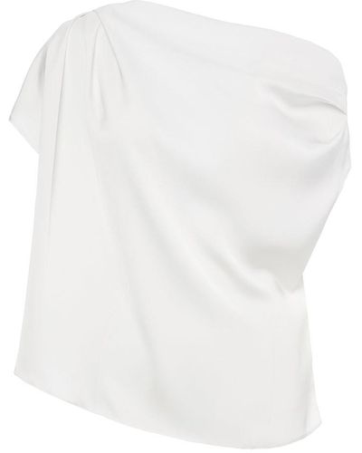 BLUZAT Neutrals Ivoire Asymmetrical Draped Top - White