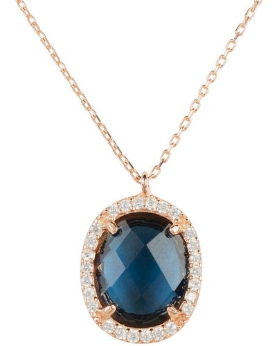 LÁTELITA London Beatrice Oval Gemstone Pendant Necklace Rose Gold Sapphire Hydro - Blue