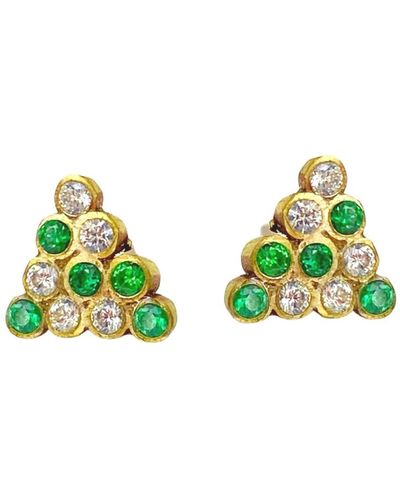 Lily Flo Jewellery Lounge Lover Emerald And Diamond Stud Earrings - Green