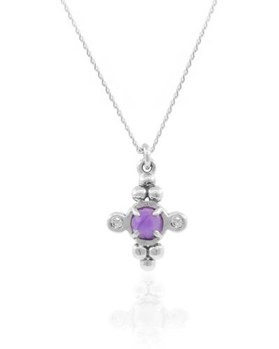 Lee Renee Amethyst & Diamonds Cross Necklace - Metallic