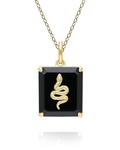 Gemondo Black Onyx Snake Pendant In Gold Plated Sterling Silver
