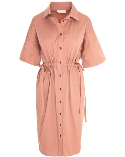 ROSERRY Cotton Shirt Dress In Brown Pink