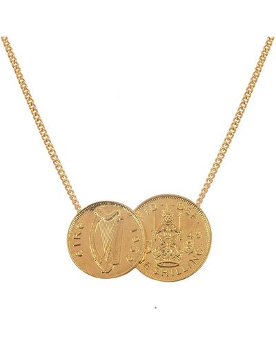Katie Mullally Irish & Scottish Double Coin Pendant Plated Necklace - Metallic