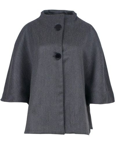 Conquista Dark Wool Cape With Short Sleeves - Grey