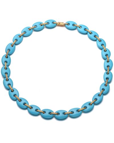 Genevive Jewelry Sterling Silver Gold Plated Blue Stone Necklace