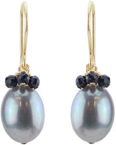 MOUNIR LONDON Gray Pearl And Sapphire Cluster Drop Earrings - Blue