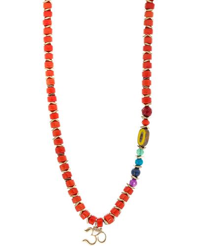 Ebru Jewelry 14k Gold Om Pendant Chakra Necklace - Red