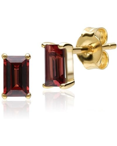 Gemondo Classic Baguette Garnet Stud Earrings In 9ct Gold - Red
