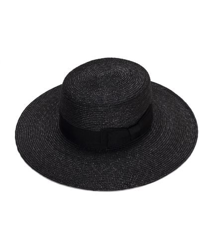 Justine Hats Wide Brim Boater Hat - Black
