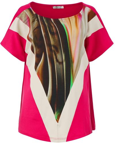 Conquista Vibrant Abstract Boat Neck Plus Size Top - Pink