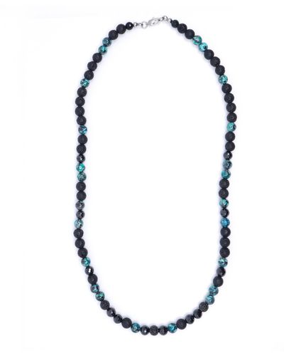 Shar Oke Black Lava, Chrysocolla, Shattuckite, Cuprite & Black Cubic Zirconia Beaded Necklace - Blue