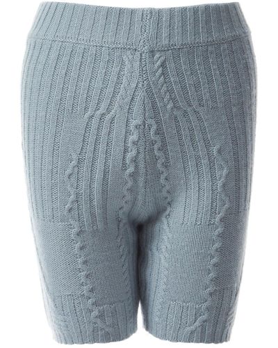 Fully Fashioning Fern Cable Wool Blend Knit Shorts - Blue