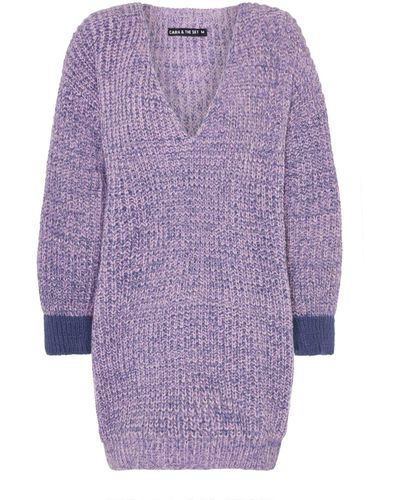 Cara & The Sky Rosie V Neck Twist Tunic Sweater - Purple