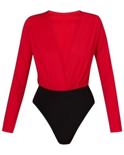 LIA ARAM V-cut Neckline Bodysuit - Red