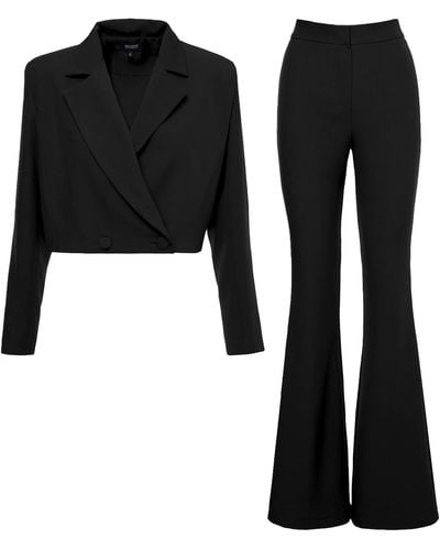 BLUZAT Suit With Cropped Blazer And Flared Pants - Black