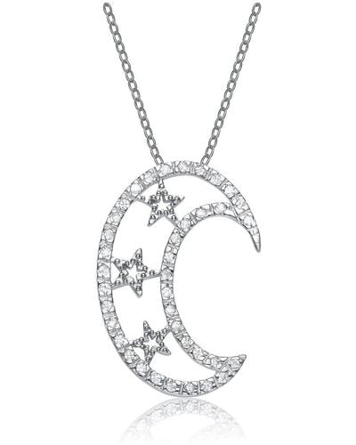 Genevive Jewelry Sterling Silver White Cubic Zirconia Half Moon Pendant - Metallic