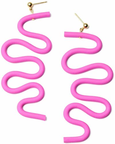 By Chavelli Small Tube squiggles Dangly Earrings In Hot Pink